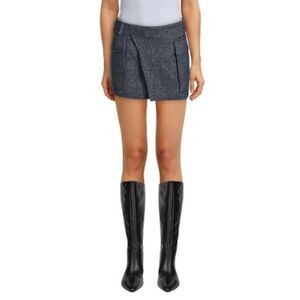 A.L.C. Women's Skirt Conan Tailored Linen and Wool Tweed Mini Wrap Navy/Cream 12